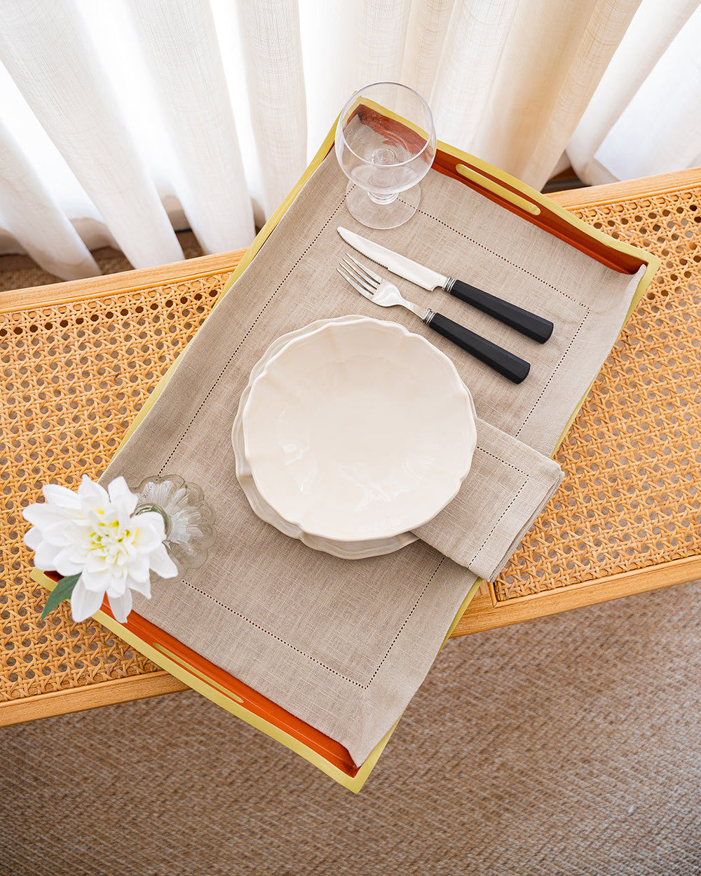Beige Linen Placemat with Open Stitch