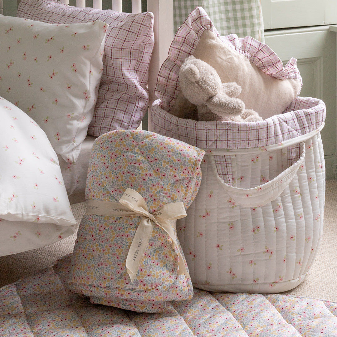 Large Quilted Storage Basket - Anemone / Pink Check