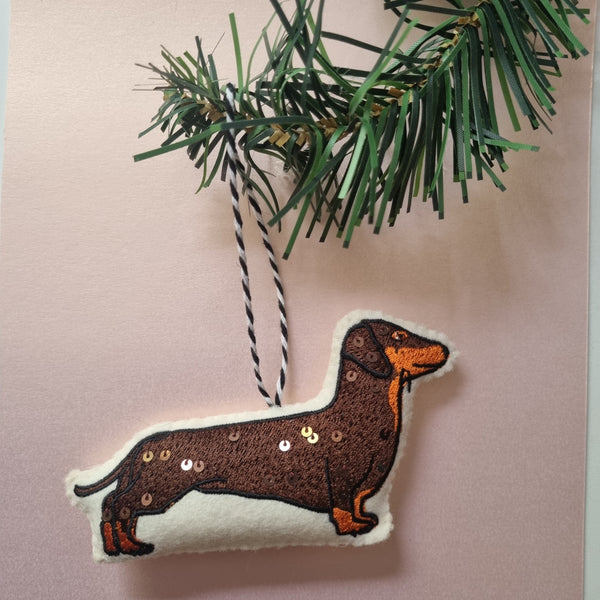 The Sausage Dog Embroidered Hanging Ornament