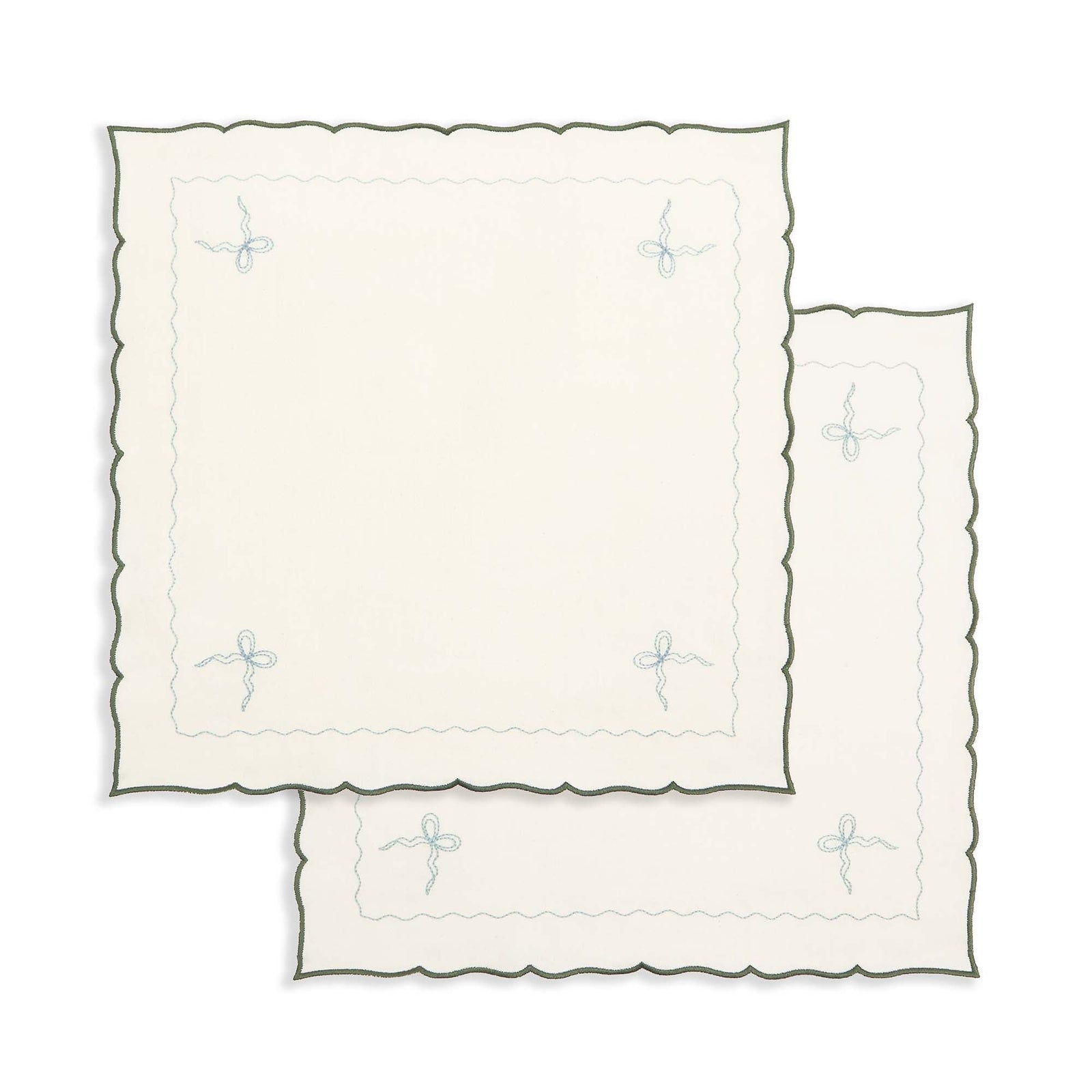 Embroidered Bow Napkins, Set of 2 - Dark Green