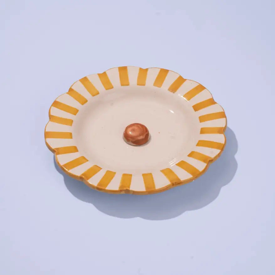 Ceramic Stripe Salad Plate, Yellow- 8.25x 8.25 x 1.25 Inches