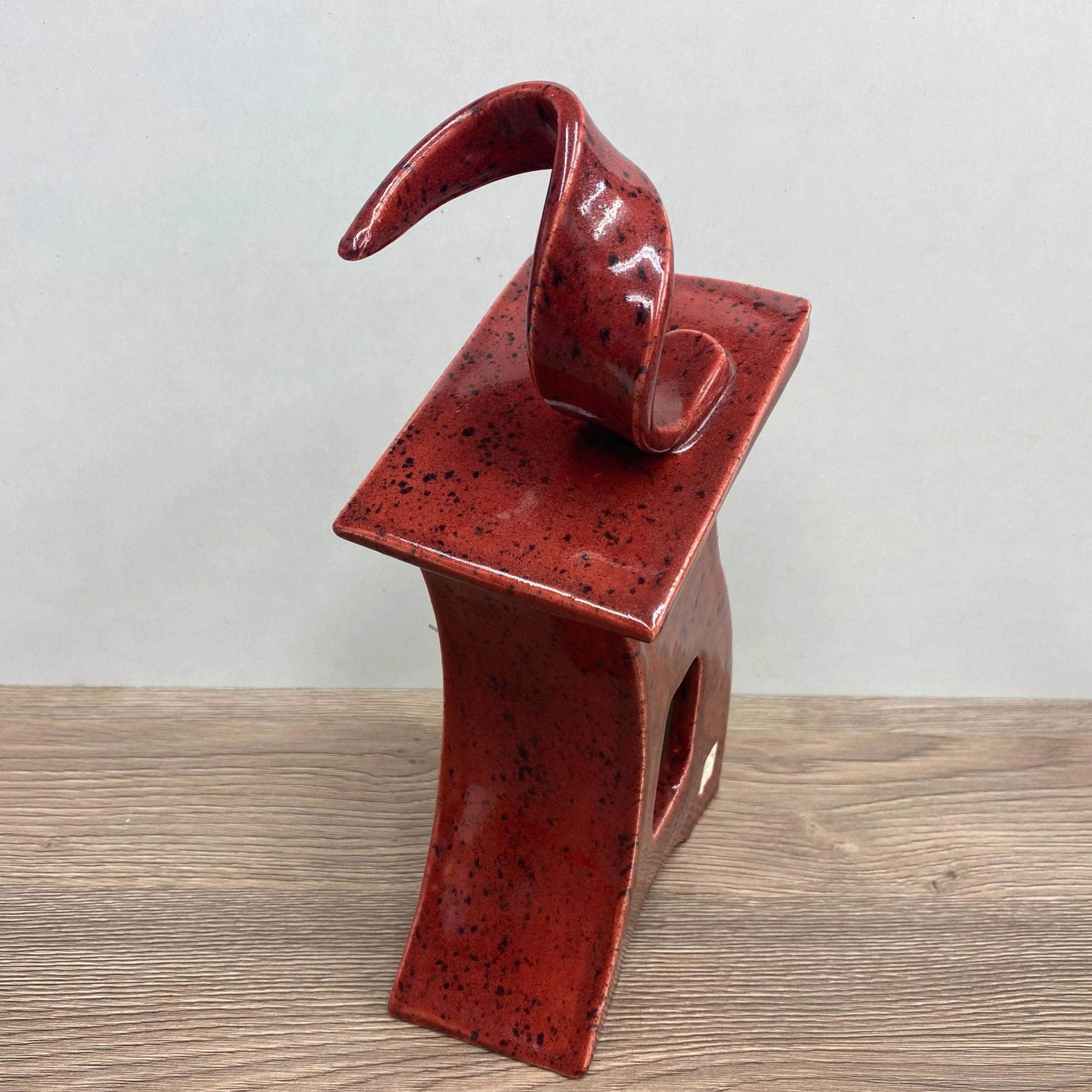 Ceramic Mantel Clock with Open Face - Speckled Red