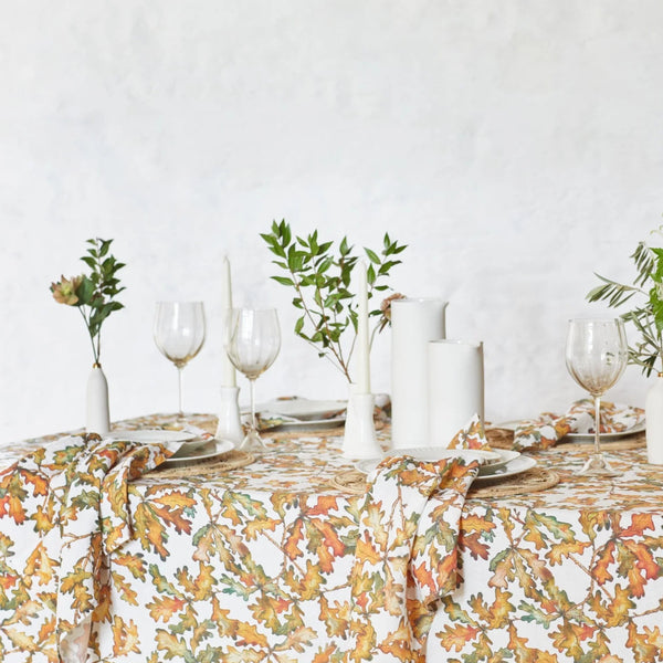 Autumn Leaves Oak Linen Table Cloth