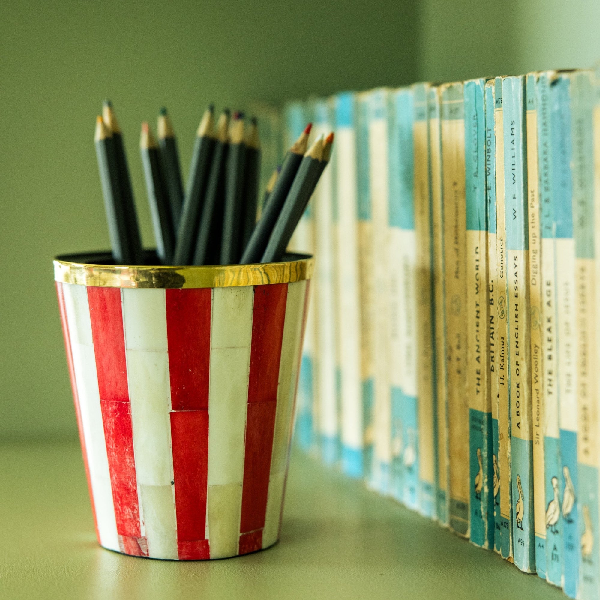 Inlay Brush Pot | Red & White | Striped