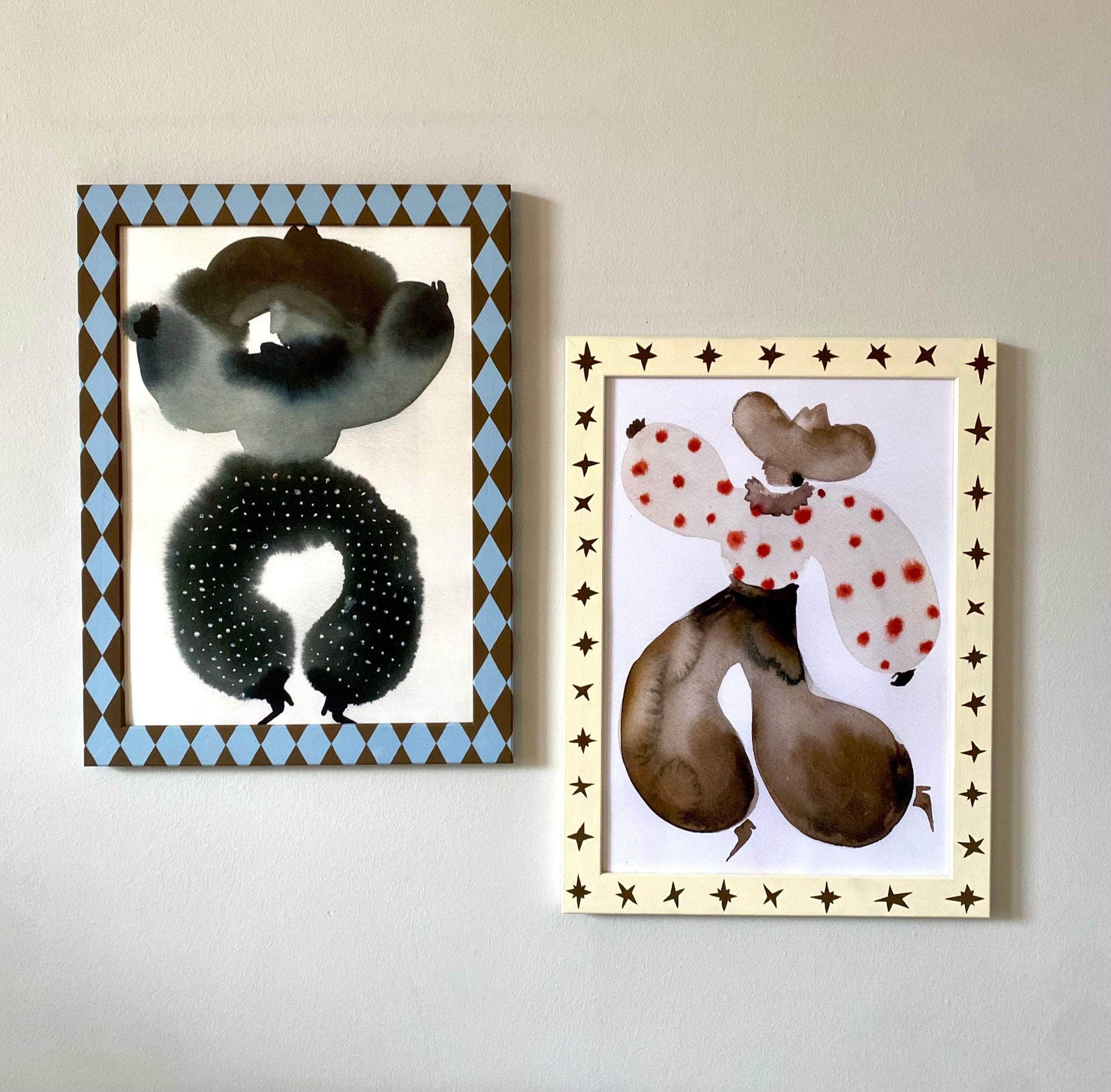 Painted Wood Picture Frame, Cream Wonky Stars