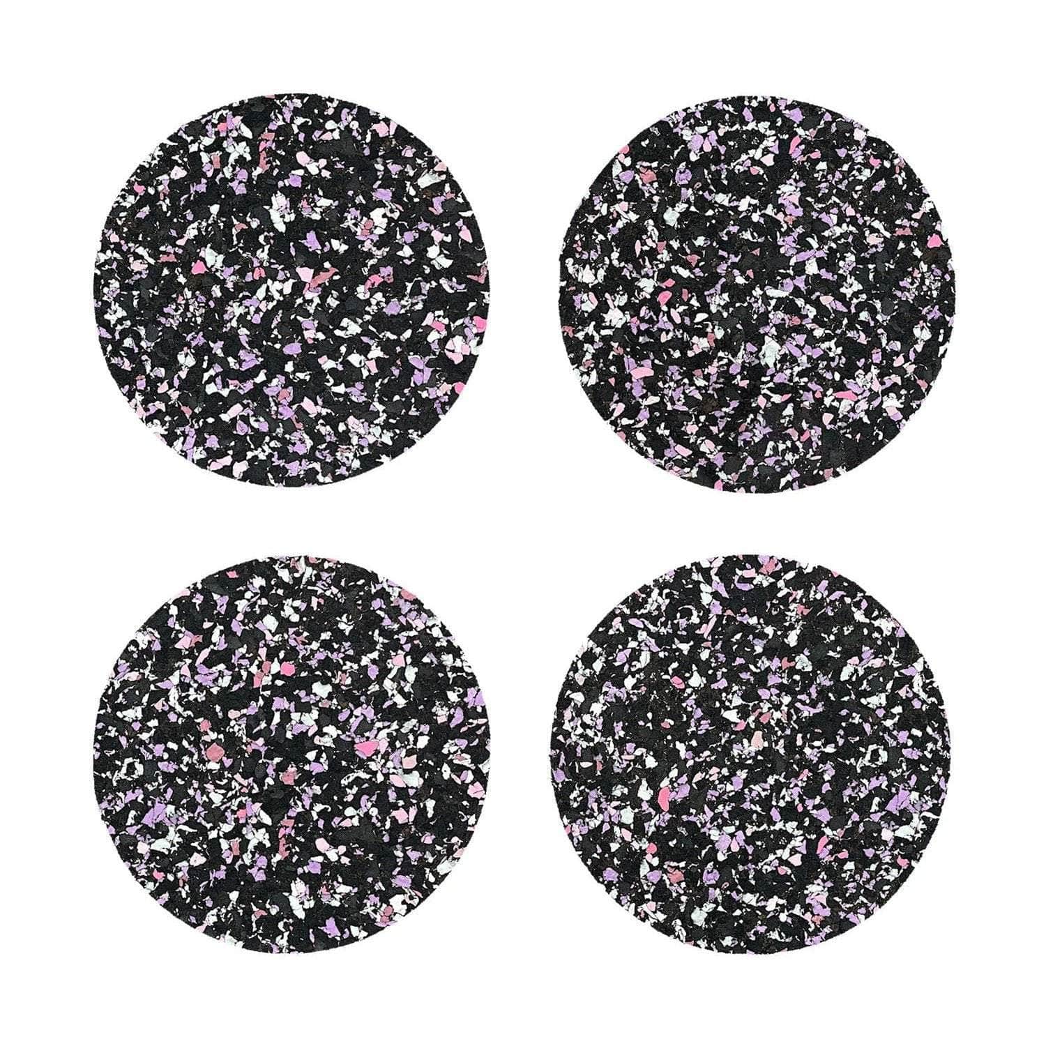 Black/Purple Speckled Round Cork Coasters - Set of 4