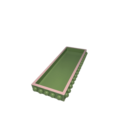 Green Bobbin Style Decorative Tray with Pink Edge