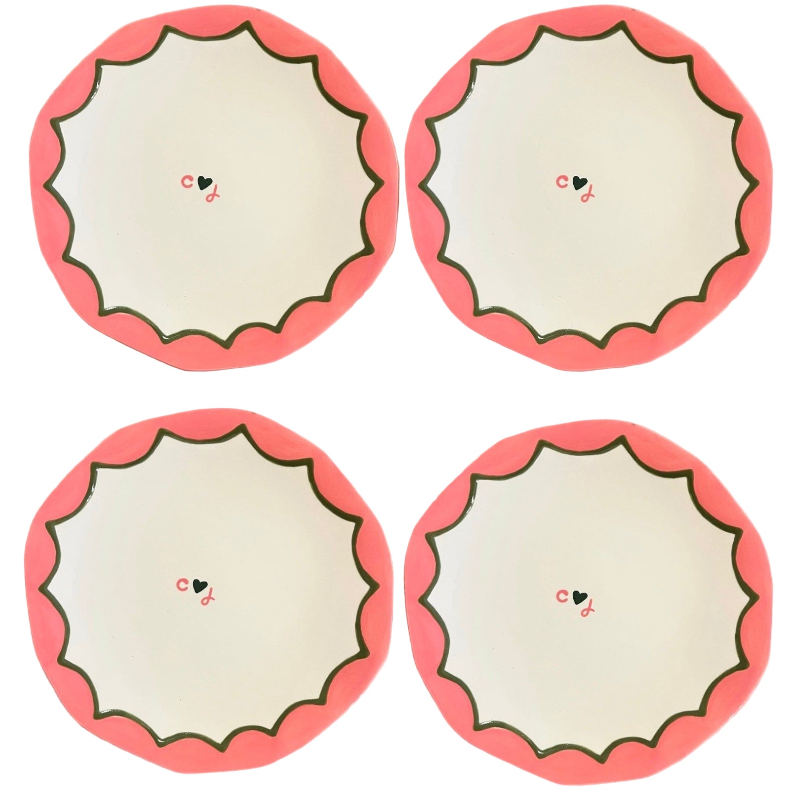 Hand-painted Custom Initial Casual-Dinner Plates/Collection of Four