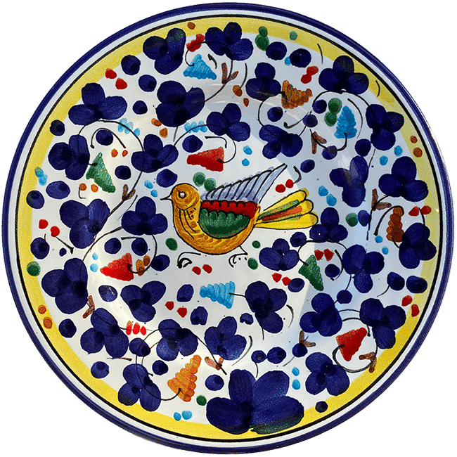 Bird Plate, Navy Blue Flowers - 20cm