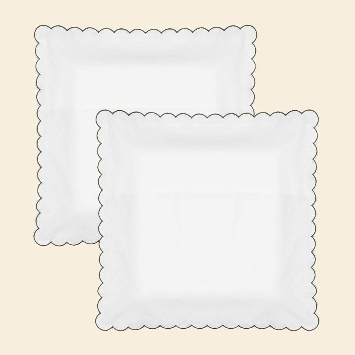 The Scalloped Bedding Set in White and Forest Green Cotton Percale