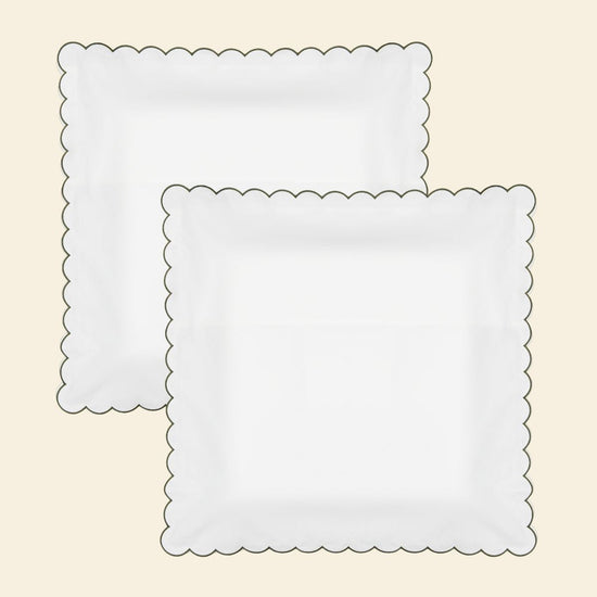 The Scalloped Bedding Set in White and Forest Green Cotton Percale