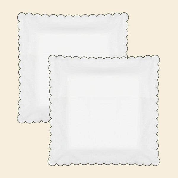 The Scalloped Bedding Set in White and Forest Green Cotton Percale