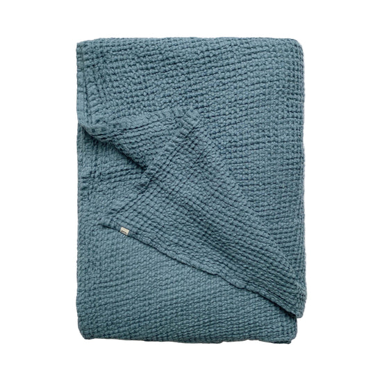 Mya Linen Waffle Blanket Slate Blue OEKO-TEX Certified