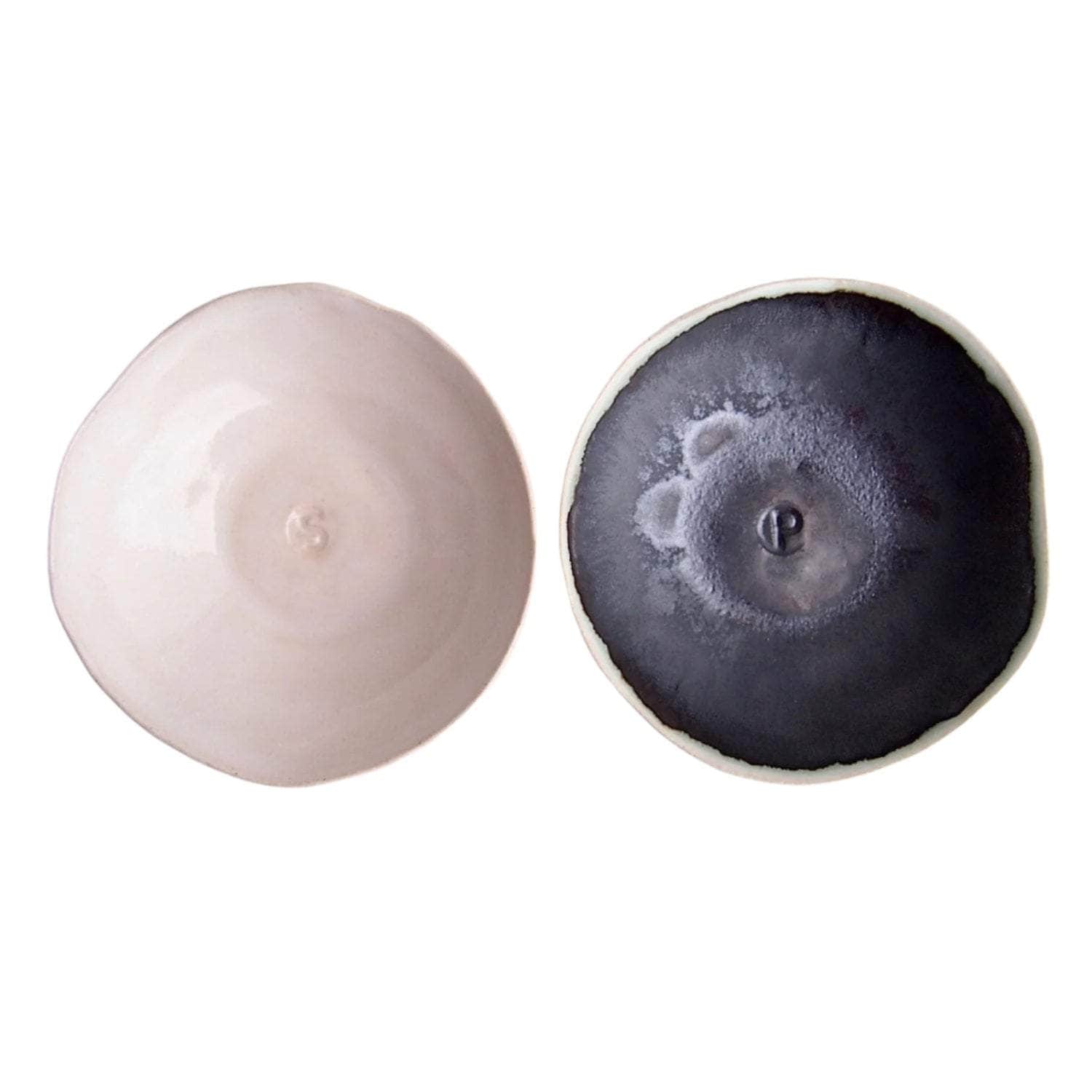 Ceramic Handmade Pair of Black and White Salt + Pepper Dish