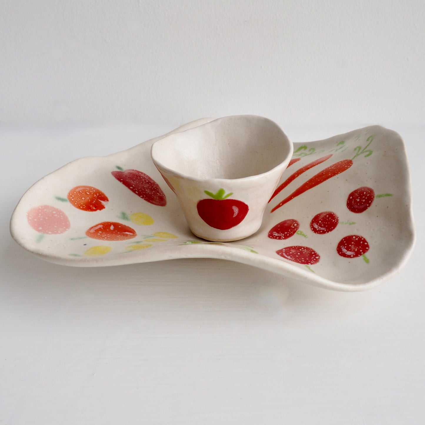 Handmade Ceramic Vegetables Crudites Platter and Bowl Set