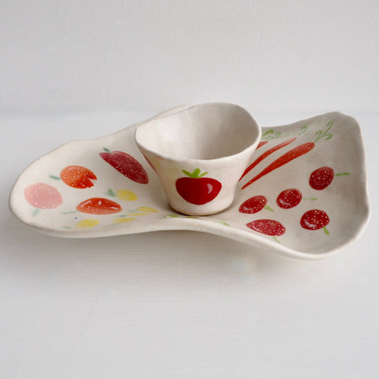 Handmade Ceramic Vegetables Crudites Platter and Bowl Set
