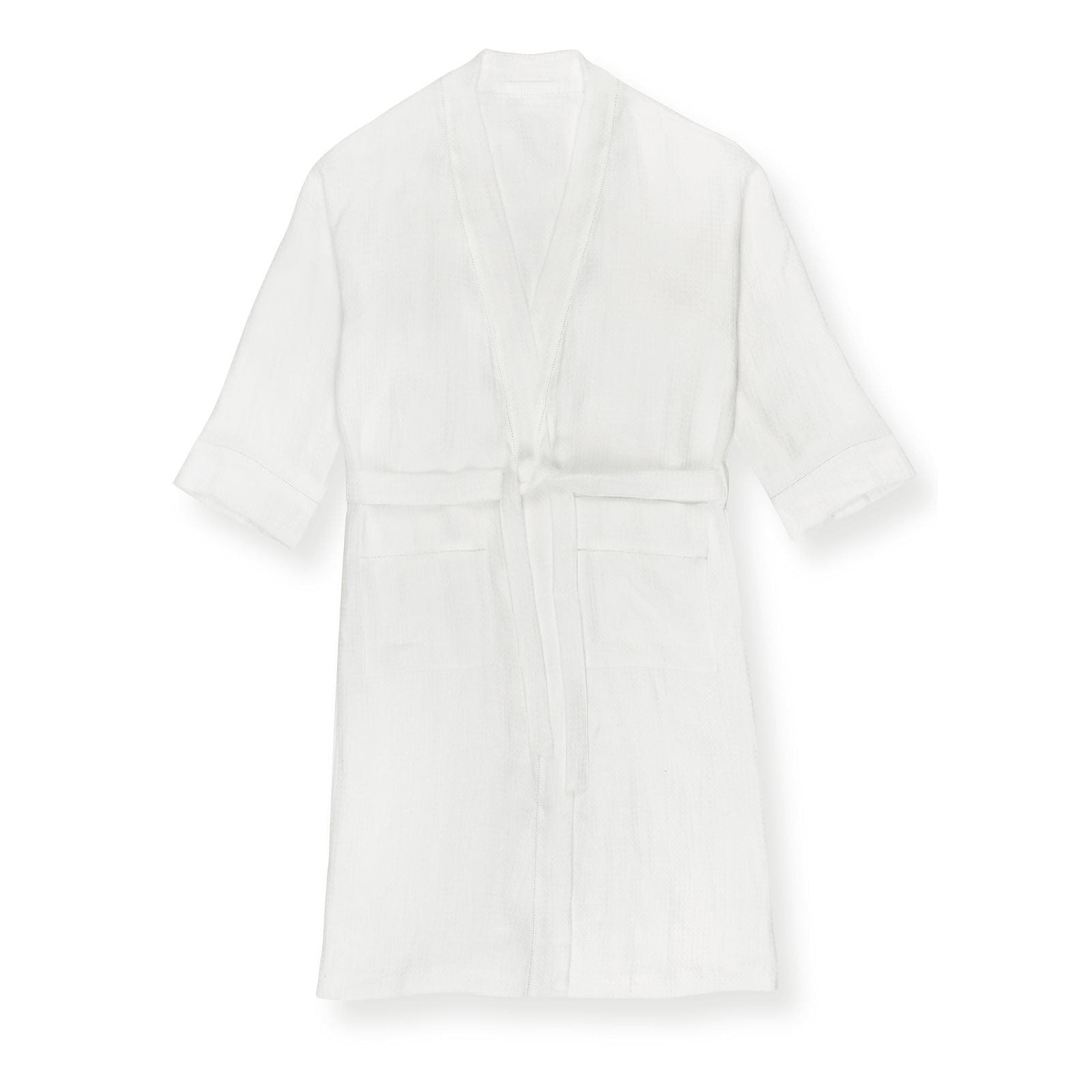 Personalised Two Initial Liège Robe in Ivory White Waffle with White Hemstitch