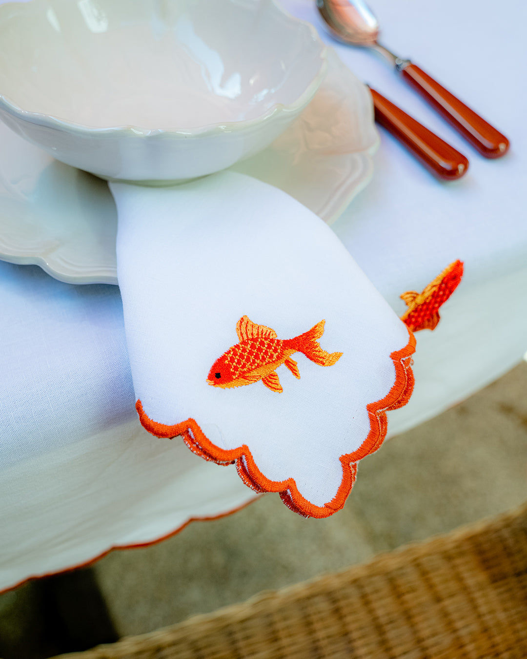 Orange Fish Napkin with Picot Trim