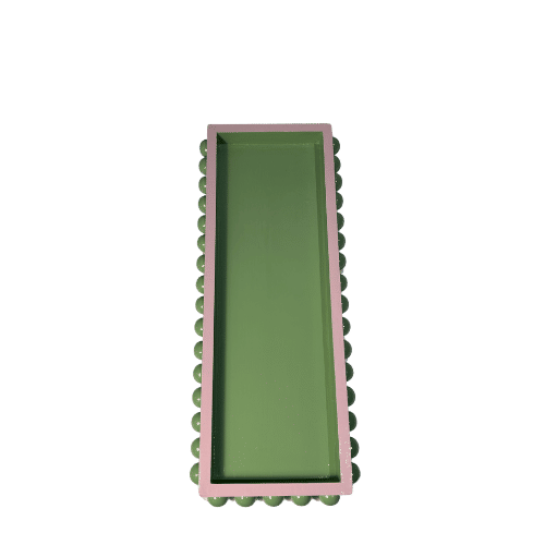 Green Bobbin Style Decorative Tray with Pink Edge