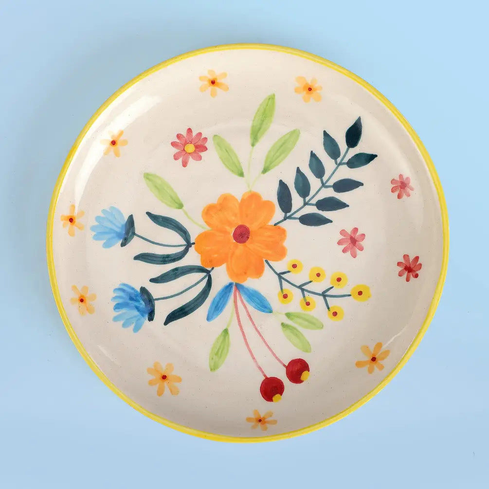 Floral Extravaganza Hand-Painted Mug & Plate Set - Set of 2