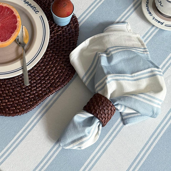 Murano Stripe Organic Ruffled Cotton Tablecloth - Azzure Drift
