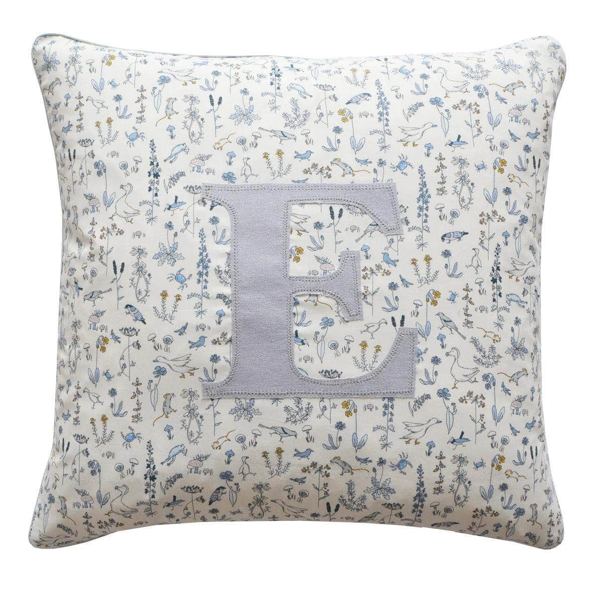 Piped Edge Personalised Cushion Made With Liberty Fabric Theo Blue