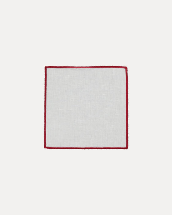 Cocktail Napkin, Natural with Bordeaux Rolled Edge
