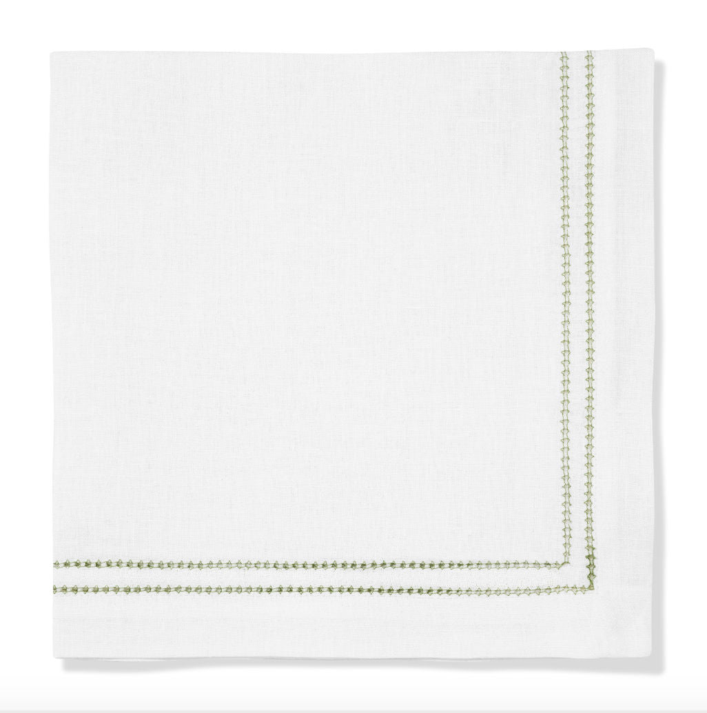 Set of Botanical Green Double Hemstitch Edge Napkins with Ludmila Floral Embroidery
