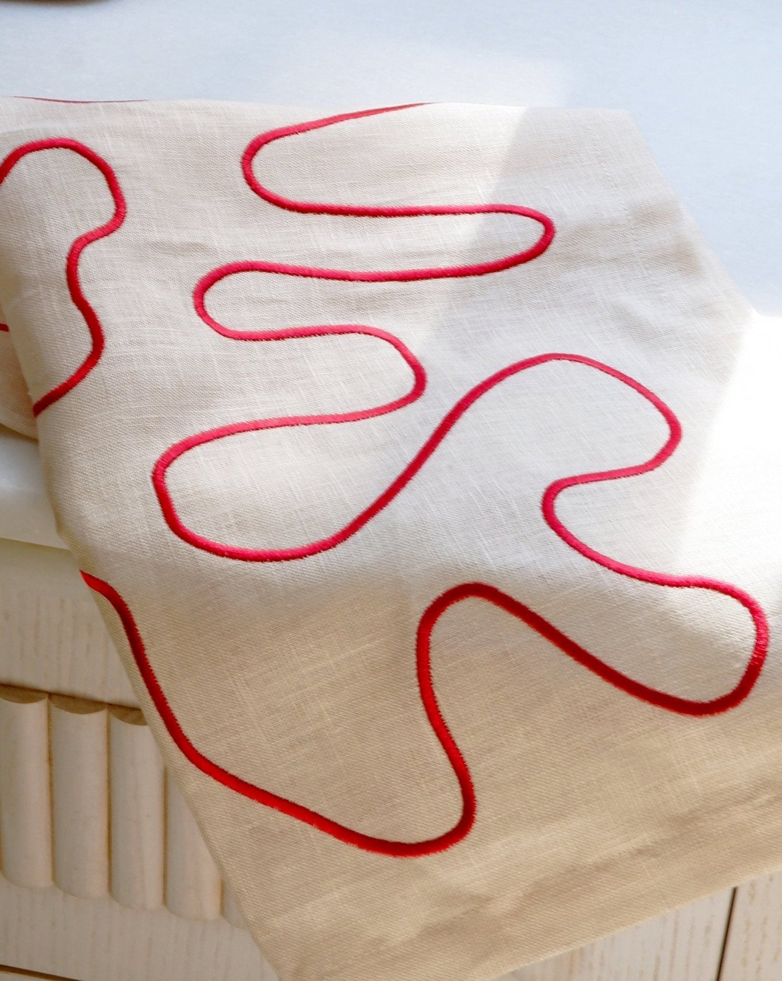 Pair of Embroidered Linen Napkins Red