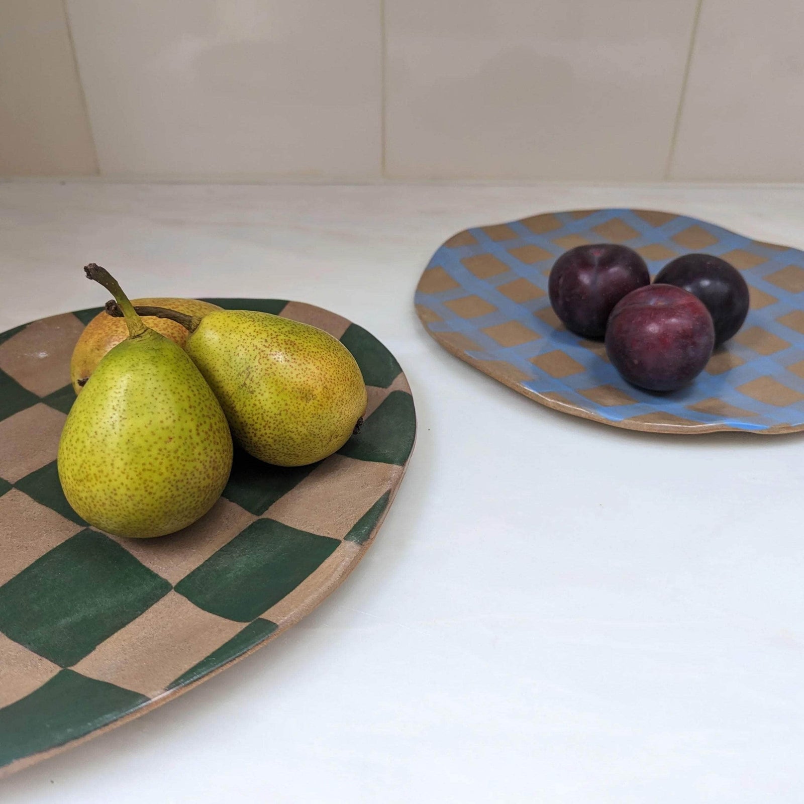 Green Oval Check Serving Platter