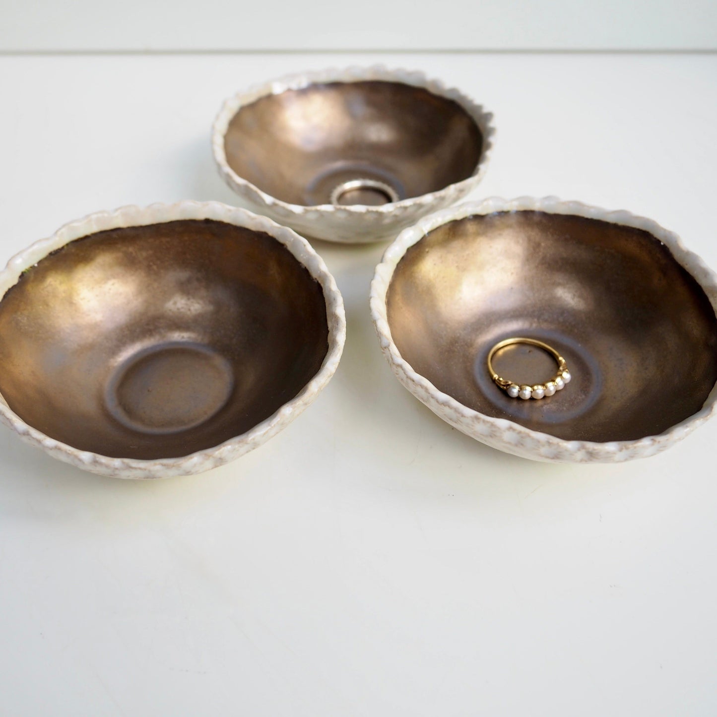 Handmade Gold & Cream Mini Pottery Ring Dish