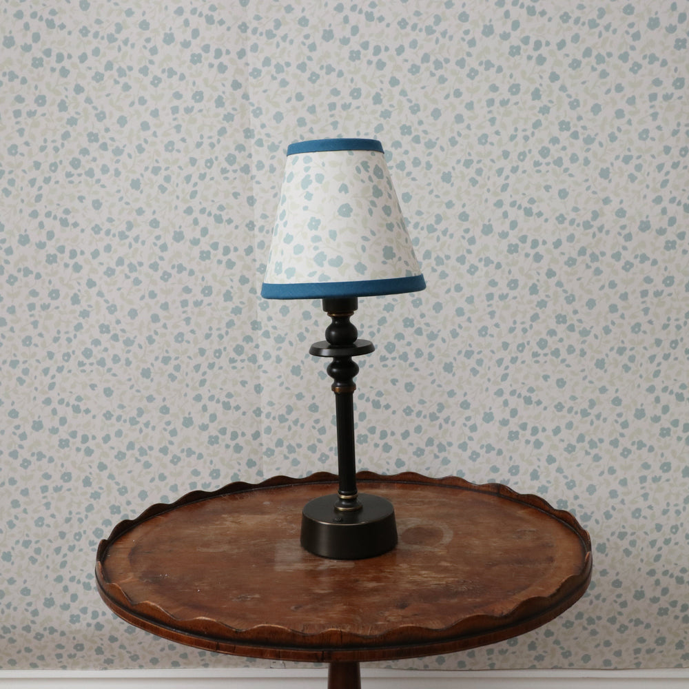 Lampshade - Small Clip-On Blossom Pale Sage With Blue Trim