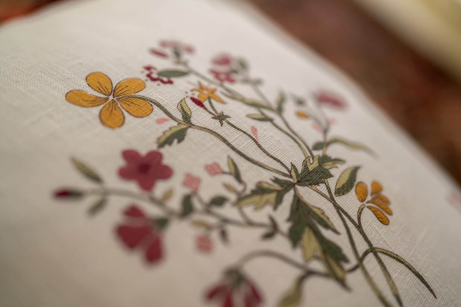 Flax & Field Flower Print Cushion in Scarlet with Scarlet Frill