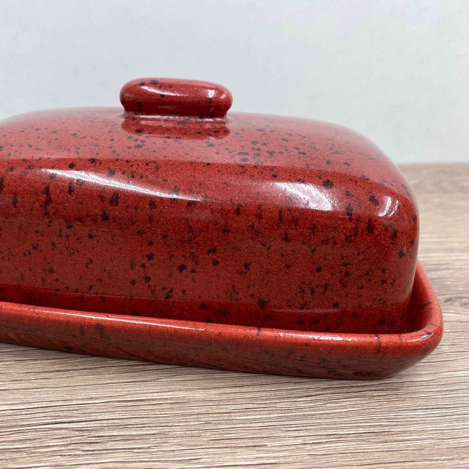 Butter Dish with Lid Speckled Red Glaze