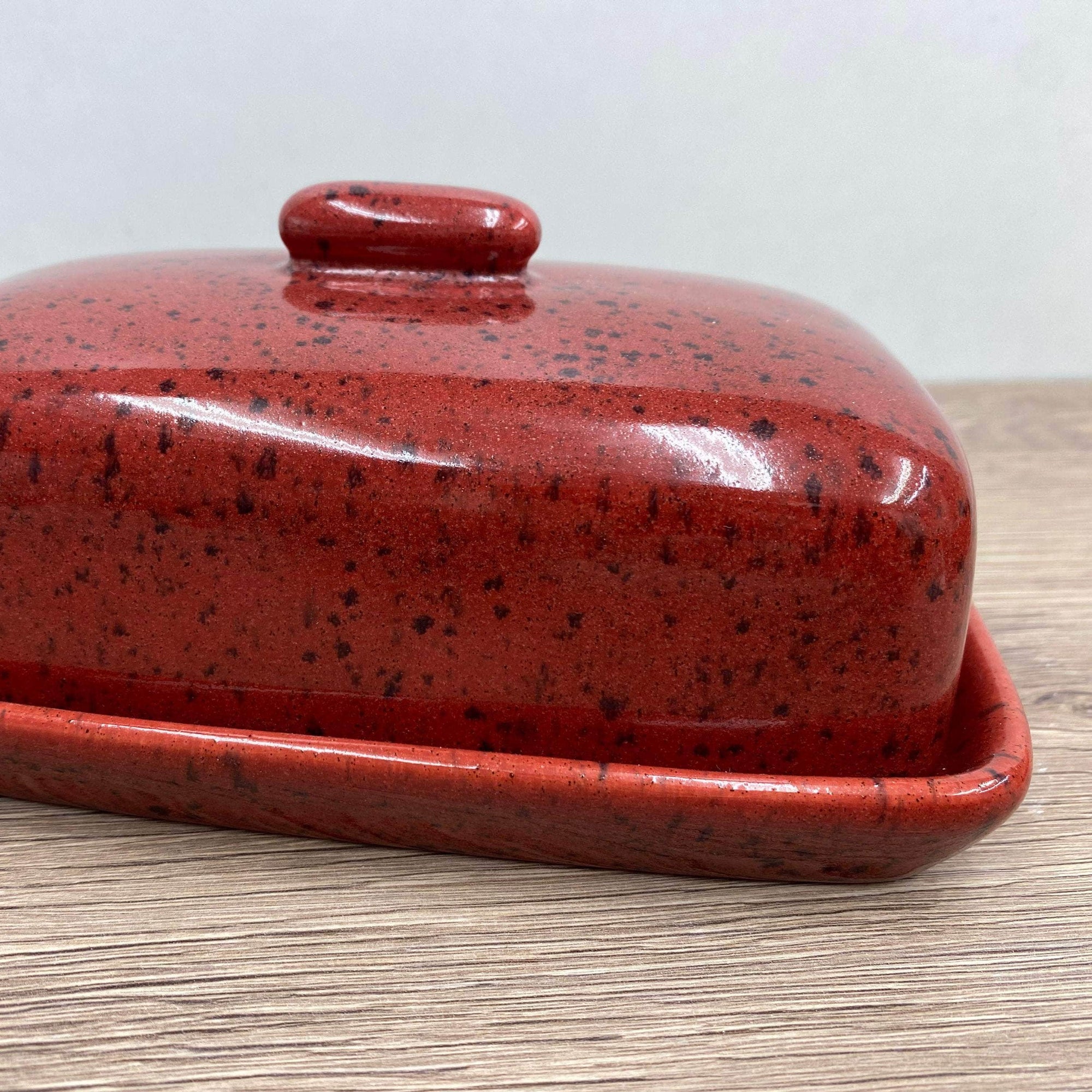 Butter Dish with Lid Speckled Red Glaze