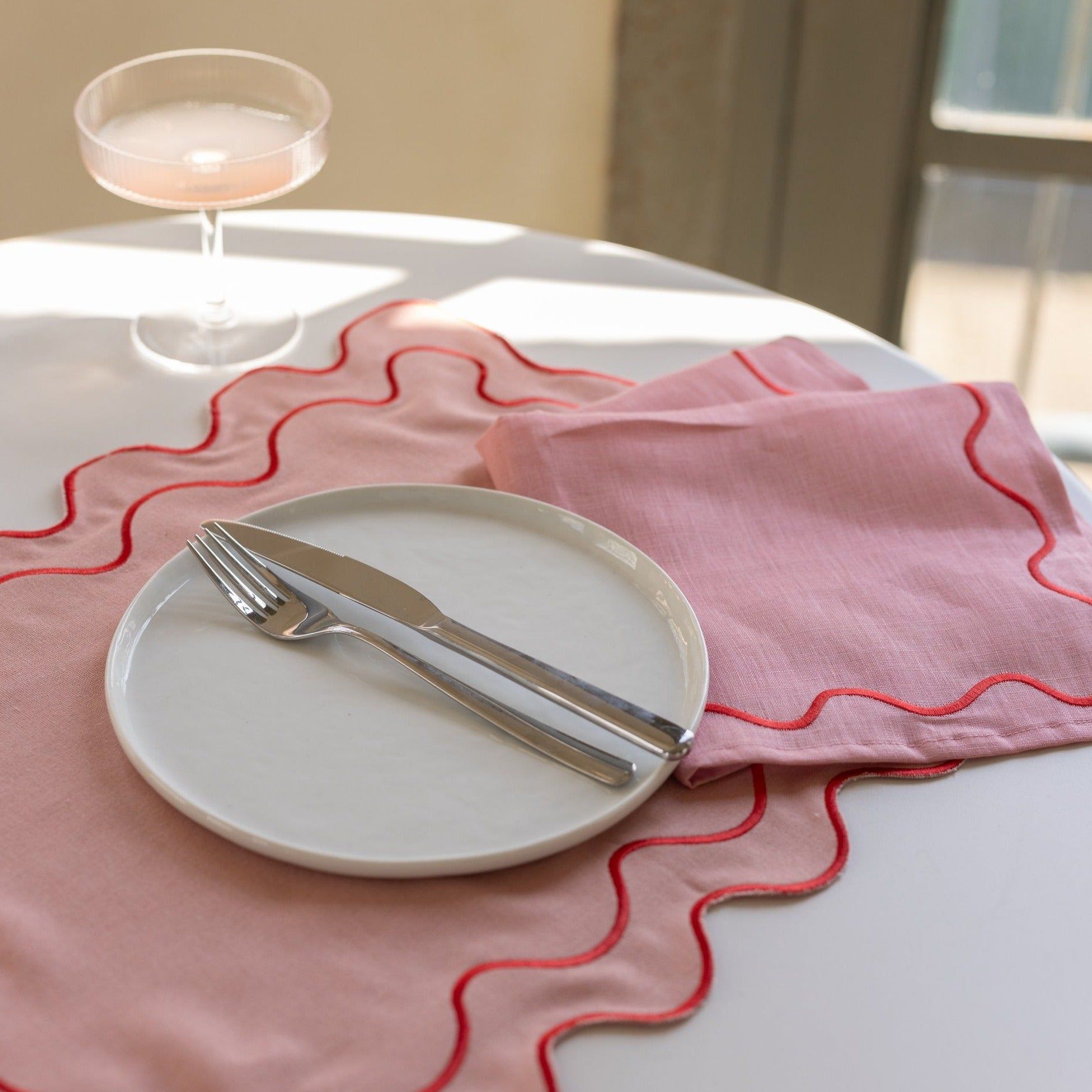 100% Linen Napkin Set Wavy Pink