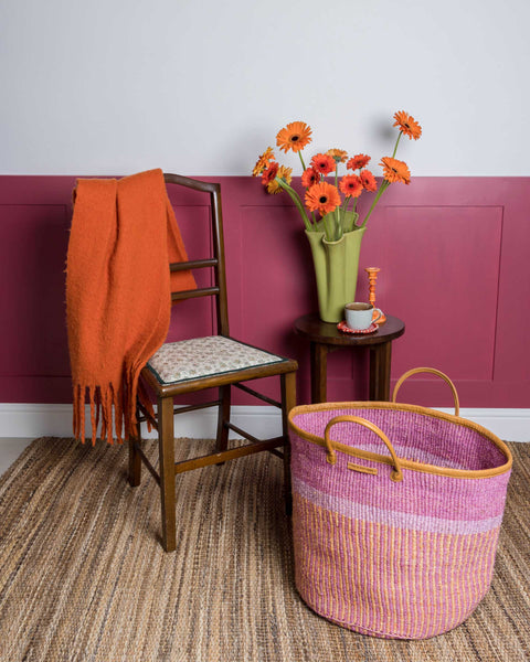 TENGUA: Orange, Pink & Purple Stripe Woven Laundry Basket