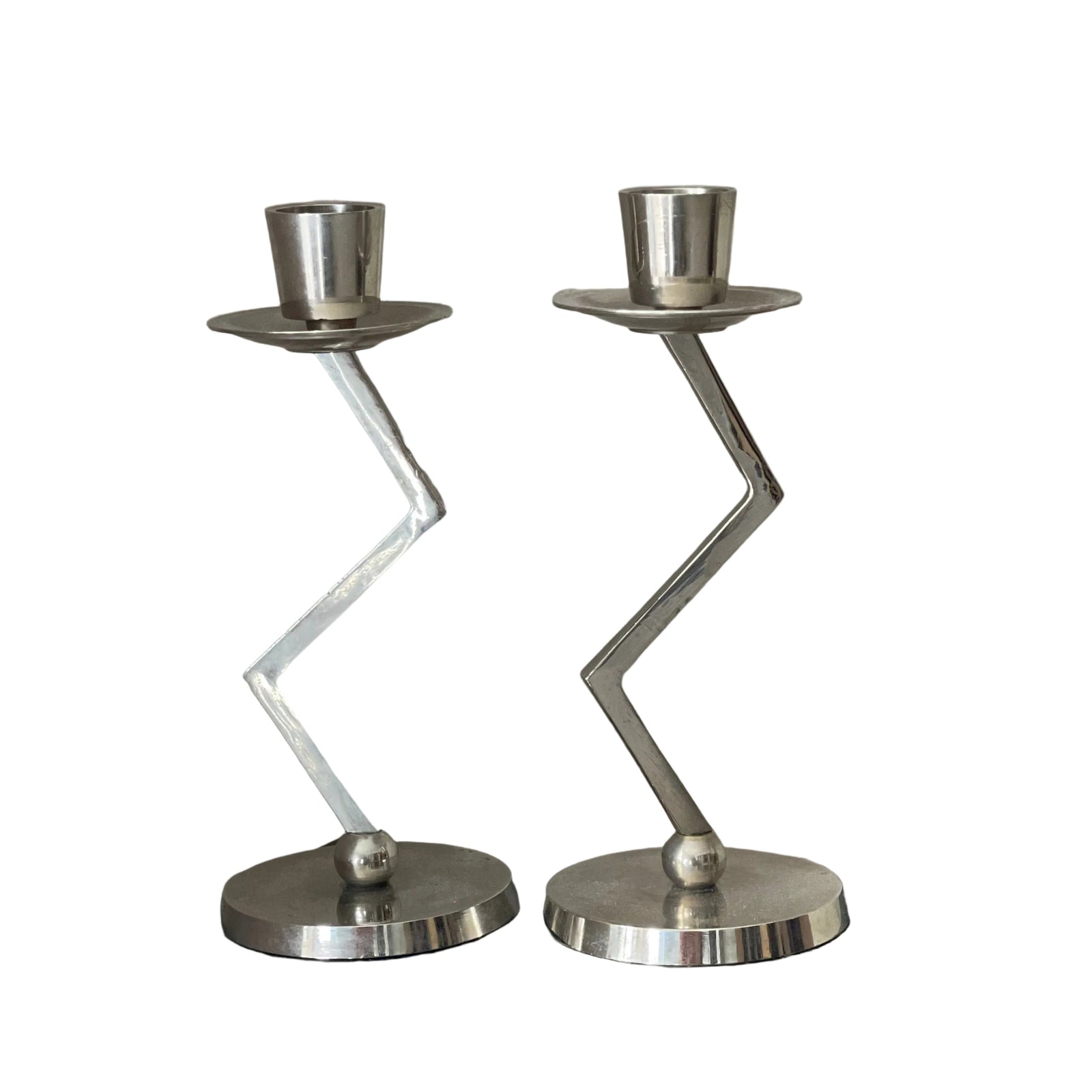 A Pair of Chrome Memphis Zig Zag Candlesticks