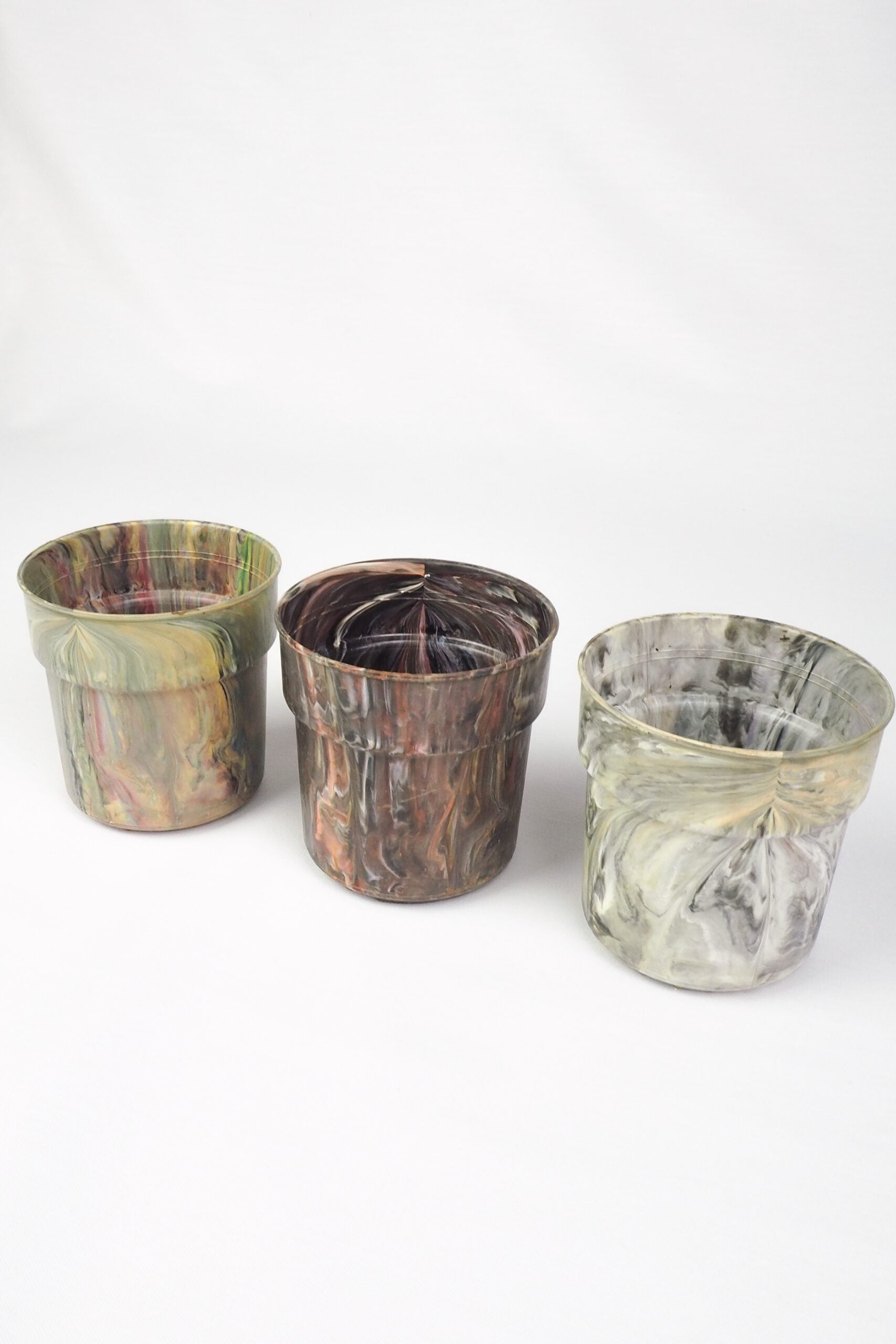3 Vintage Marbled Plant Pots