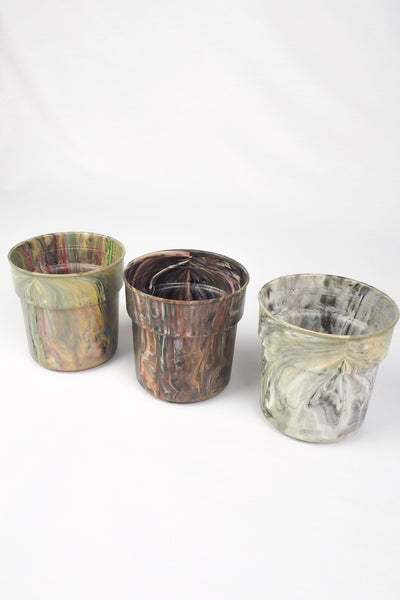 3 Vintage Marbled Plant Pots