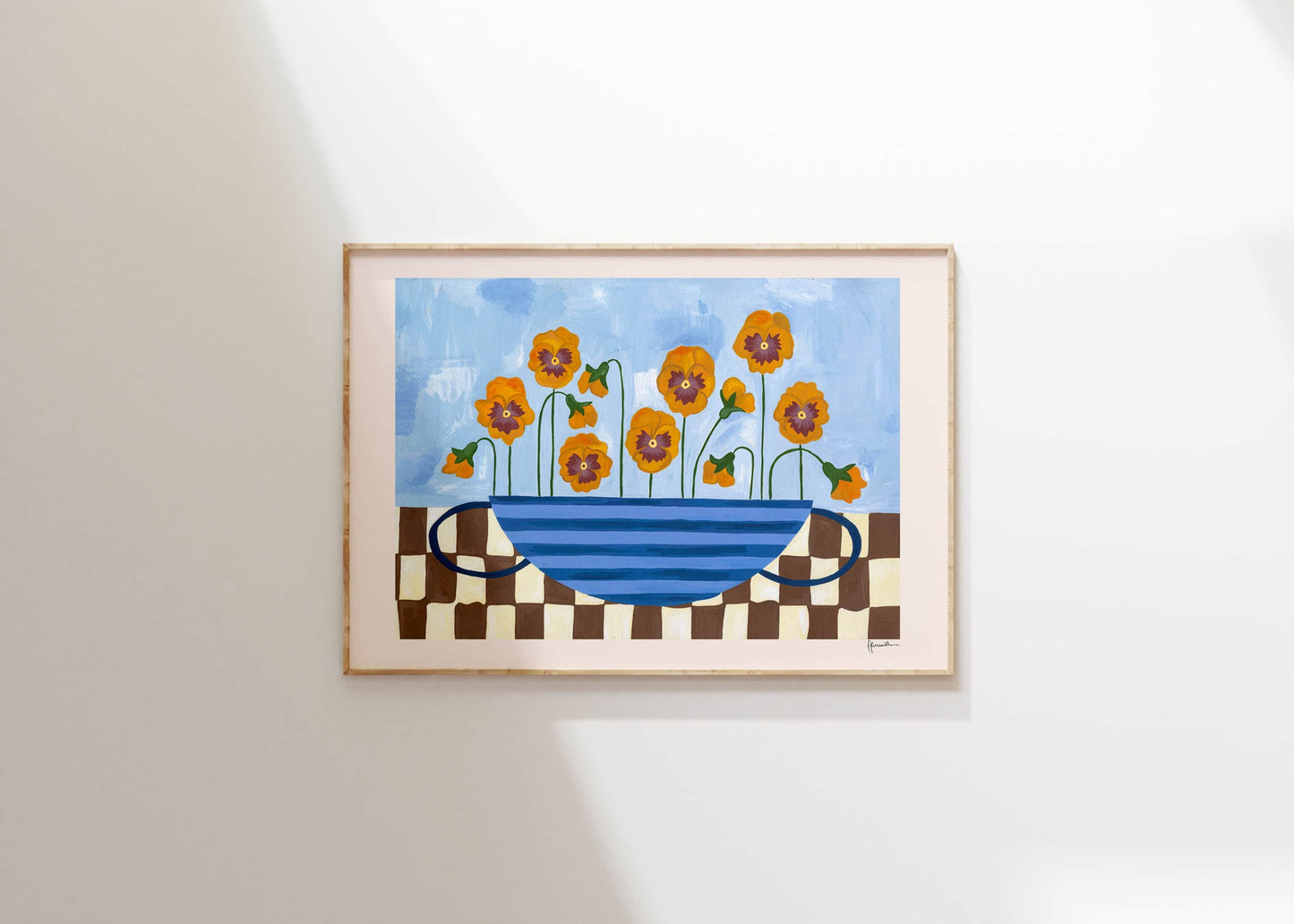 Pansies in Striped Vase Print