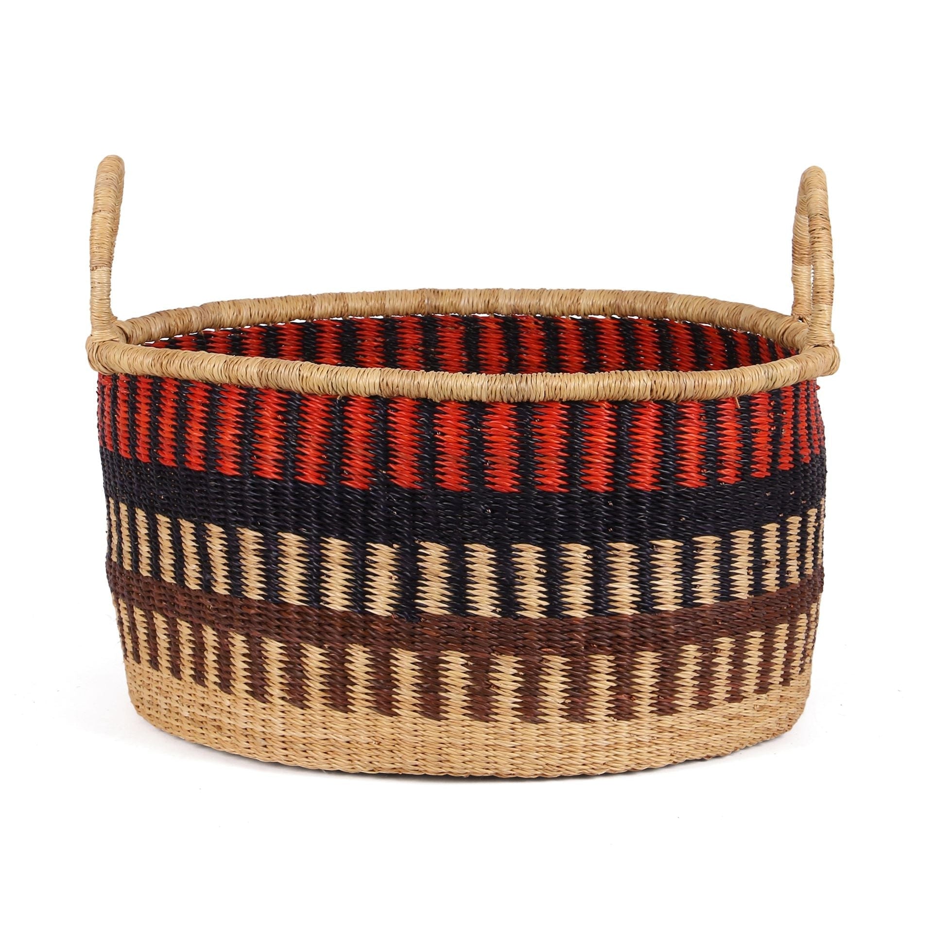 SIBIRI: Medium Orange, Black and Brown Floor Storage Basket with Handles