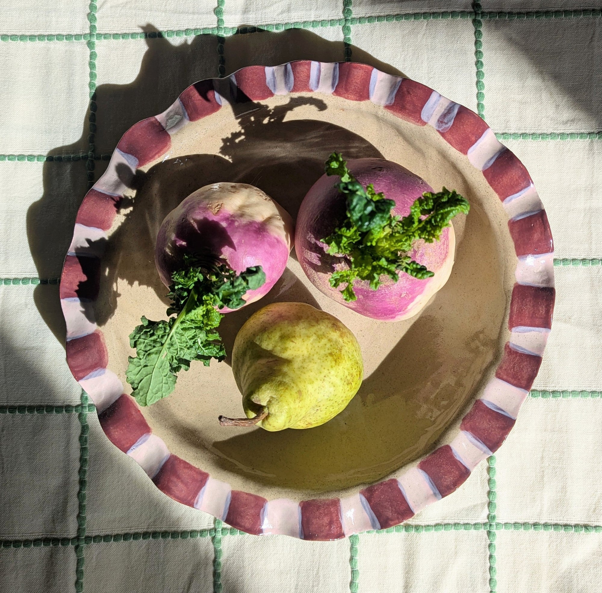 Baby Pink & Burgundy Frill Serving Bowl