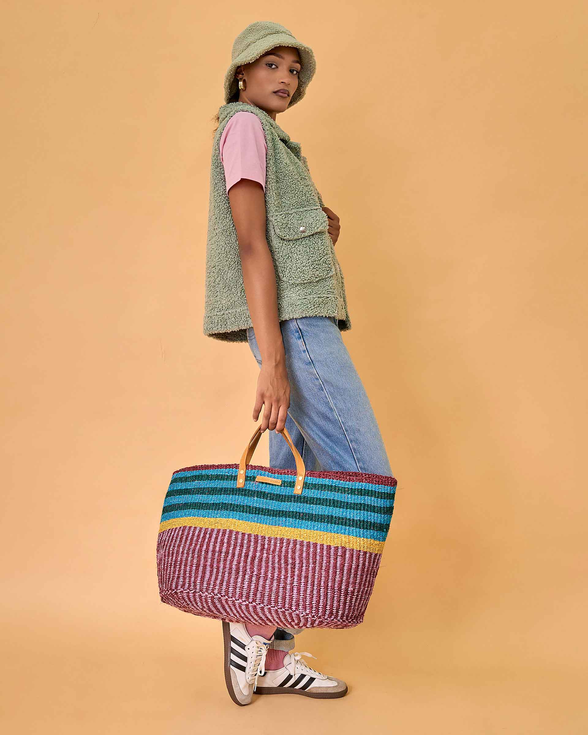 BINAFSI: Sports Luxe Multi-Tone Patterned Sisal Shopper