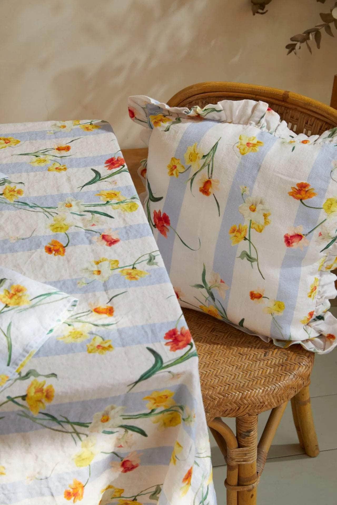 Daffodil Stripe Ruffle Linen Cushion Cover