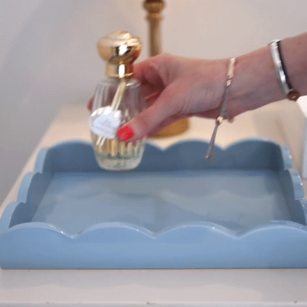 Pale Denim Small Lacquered Scalloped Tray