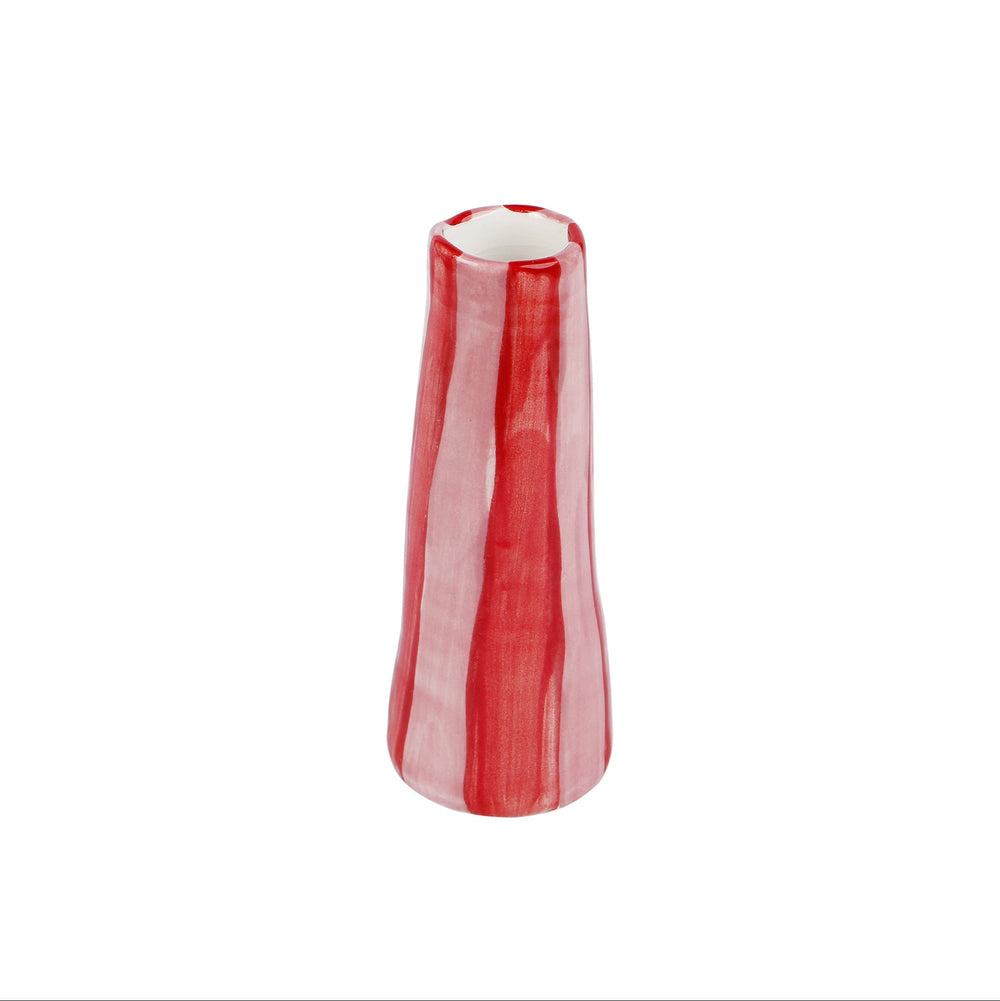 Red on Pink Stripes Stem Vase