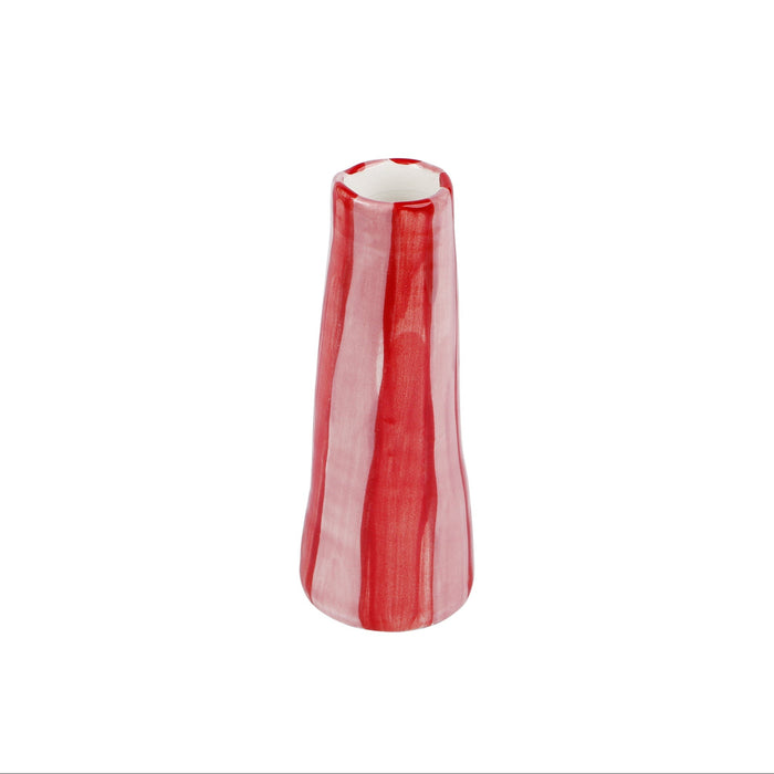 Red on Pink Stripes Stem Vase