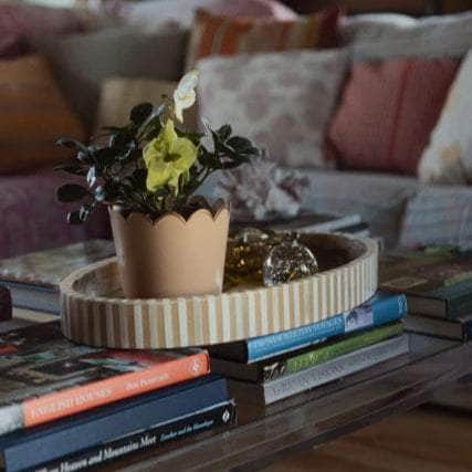 Oval Inlay Tray | Large | Beige | Striped