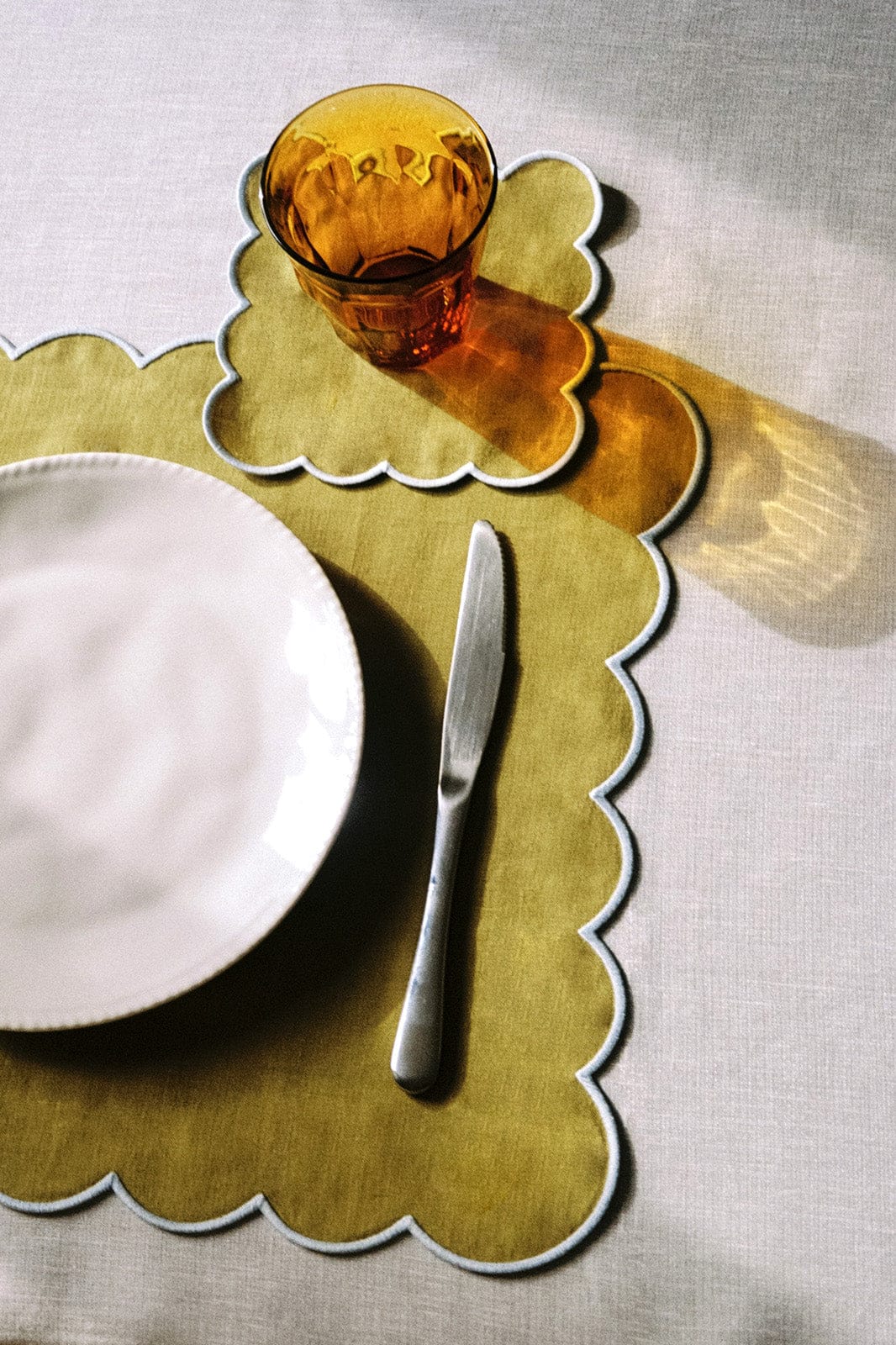 Zero-Waste Scalloped Linen Cocktail Napkins Willow Green - Set of 4